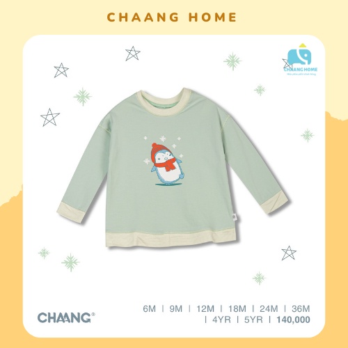 Áo thu đông cho bé dài tay cotton Snow xanh lá Chaang