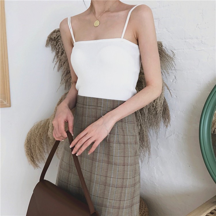 SUXI Áo thun hai dây màu trơn phong cách Hàn Quốc cho nữ