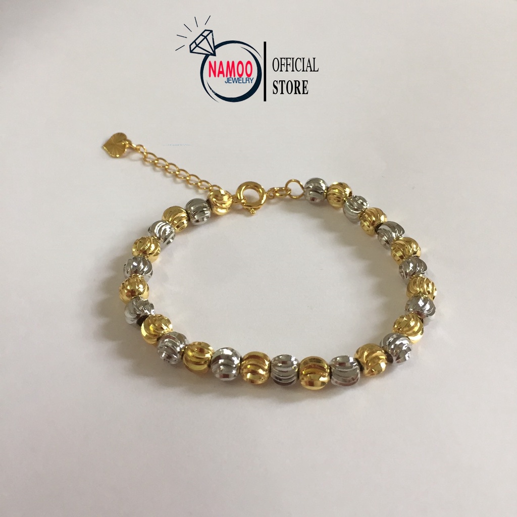 Lắc Tay Vàng Mạ 24k Nữ, Lắc Tay Bi 2 Màu L129 Namo Jewelry
