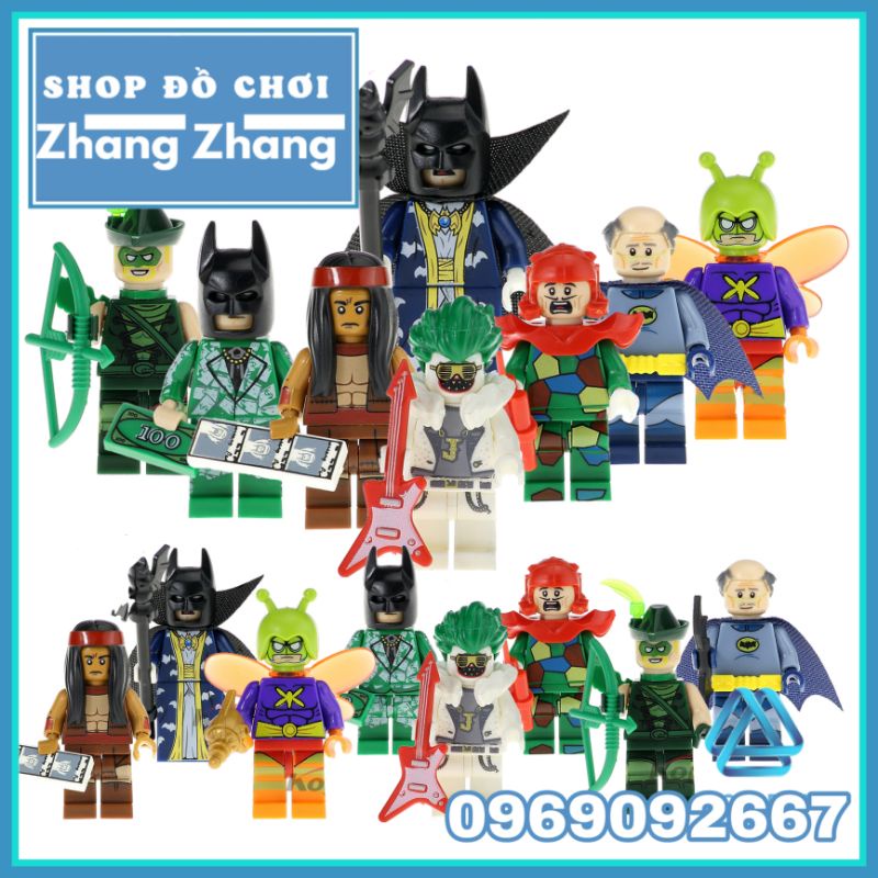 Xếp hình mô hình gồm Batman - Green Arrow - Joker - Apache - Crazy Quilt - Killer Moth Minifigures POGO PG8110