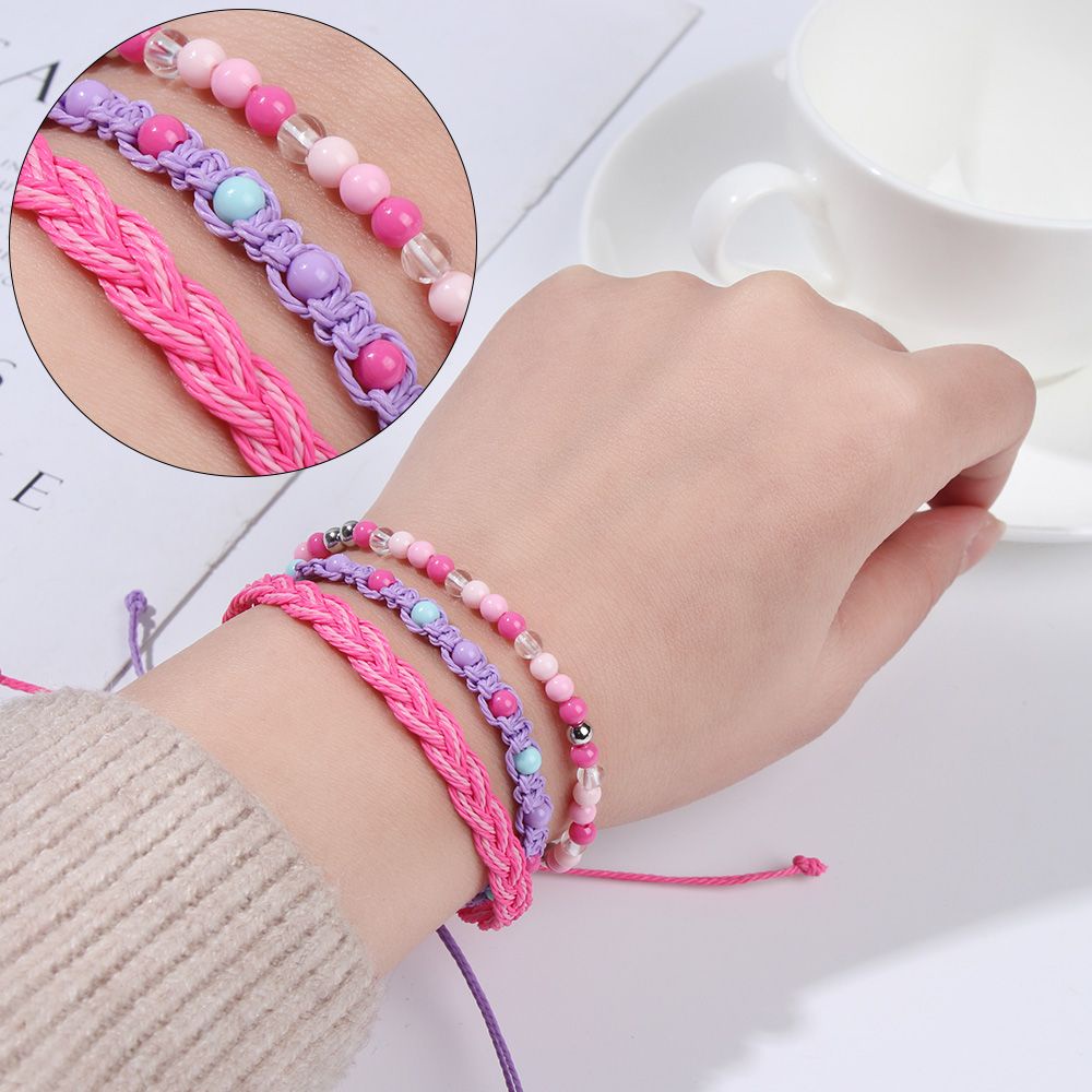 3Pcs/set Beads Bracelet Muti-layer Hand Woven Wax Thread Hand Rope Bohemian Colorful Jewelry