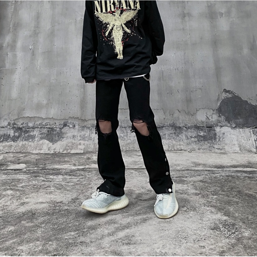 QUẦN JEAN RÁCH GỐI TRACKS PANT CÚC BẤM