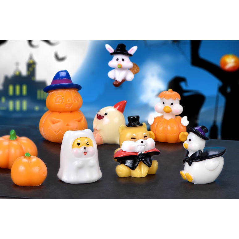 Mô Hình Trang Trí Ô Tô Bàn Làm Việc Phòng Khách - Phụ Kiện Trang Trí Taplo Xe Hơi Chú chó Shiba Halloween Cực Yêu