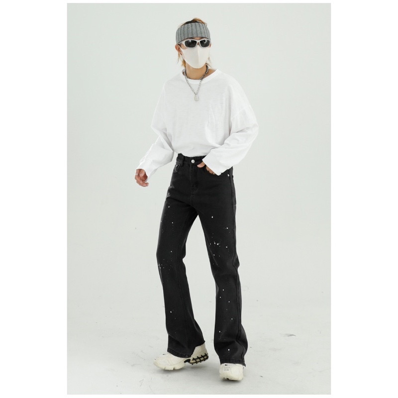 Quần jeans retro ống loe vảy sơn có chi tiết rách ống