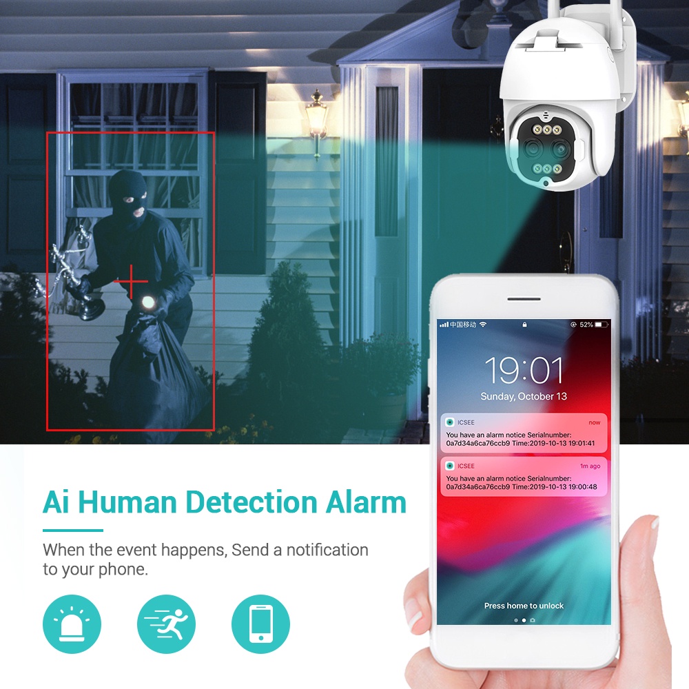 Camera an ninh HAMROL 4K 8MP ống kính kép 8X Zoom PTZ WiFi chống nước có tầm nhìn đêm màu sắc tự động