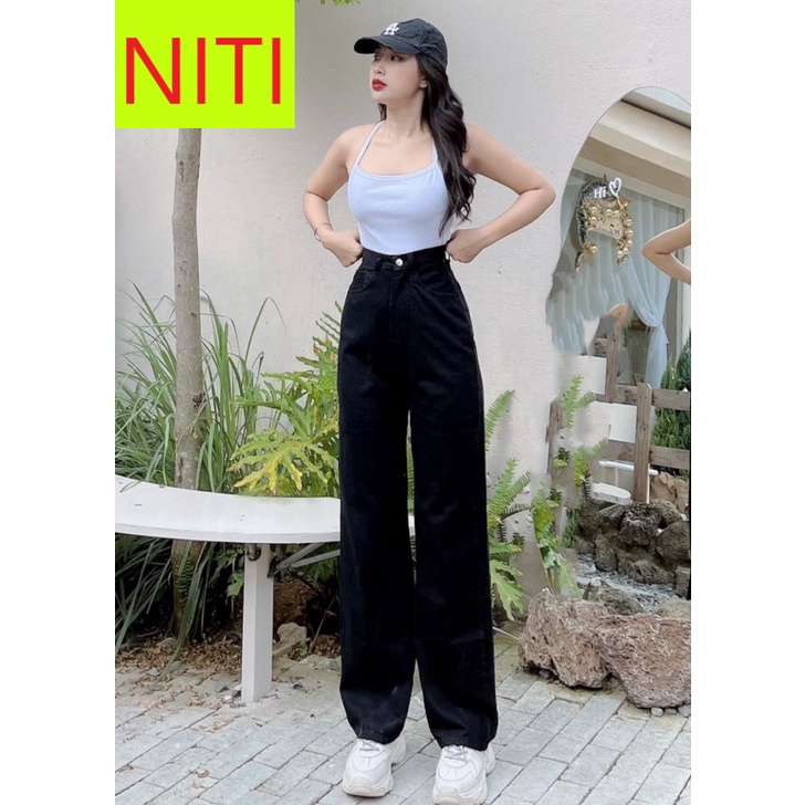 [ VUI ĐÙA ] QUẦN JEANS ỐNG RỘNG NỮ LƯNG CAO MÀU ĐEN LAI CUỐN VẢI DÀY DẶN CAO CẤP NITI SIÊU ĐẲNG CỰC CÁ TÍNH