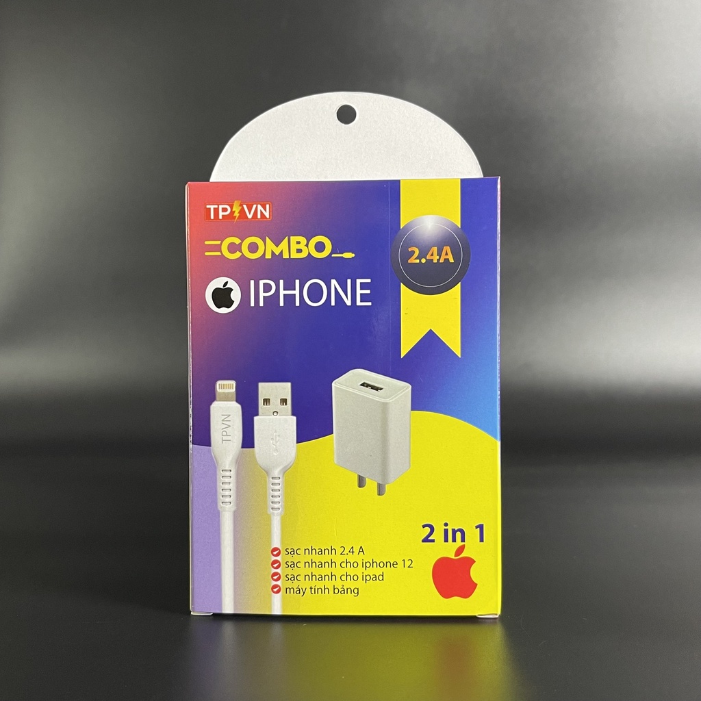 Combo sạc nhanh 2 in 1 TPVN cho các dòng máy IP, sạc ipad, sạc máy tính bảng