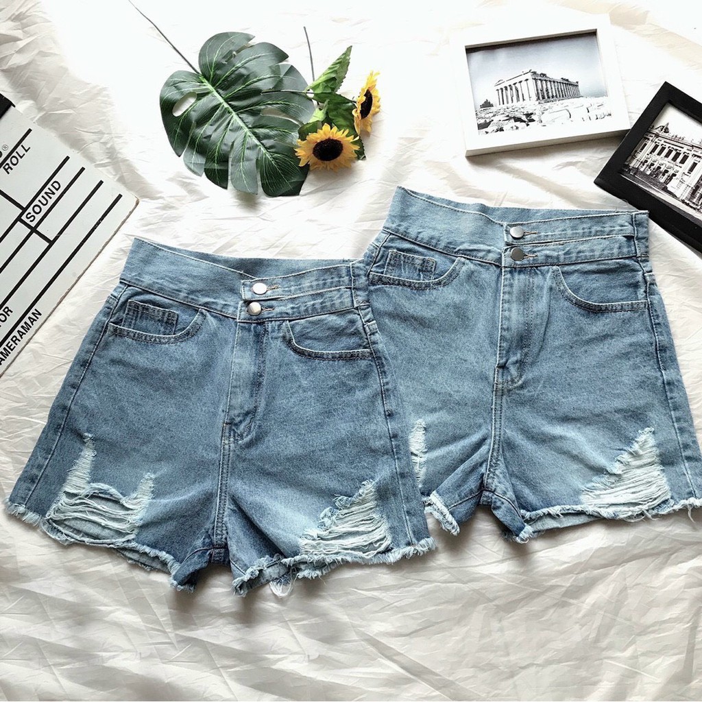 Quần Short Jean Nữ Lưng Cao-Kiểu- Rách Size SML 2 màu Hàng VNXK MS1024