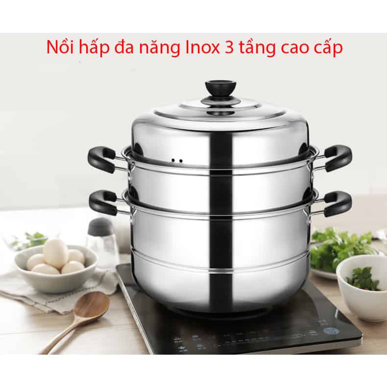 Xửng Hấp Nồi Hấp 3 Tầng inox 304 Sử Dụng Cho Mọi Loại Bếp Phụ Kiện Nhà Bếp Bàn ăn Gia Đình Nhà Hàng