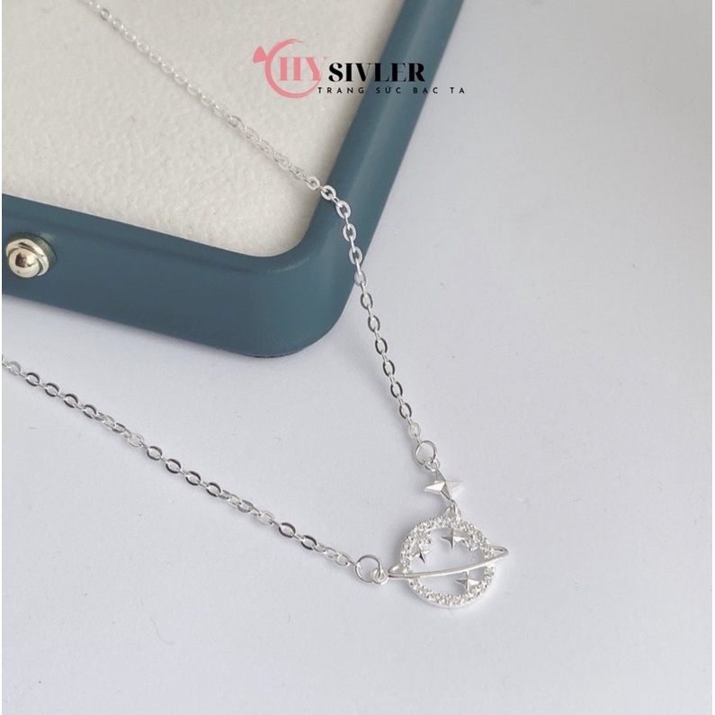 Dây chuyền bạc ý s925 địa cầu hình tròn ngôi sao nhỏ vũ trụ dây chuyền nữ bạc thật
