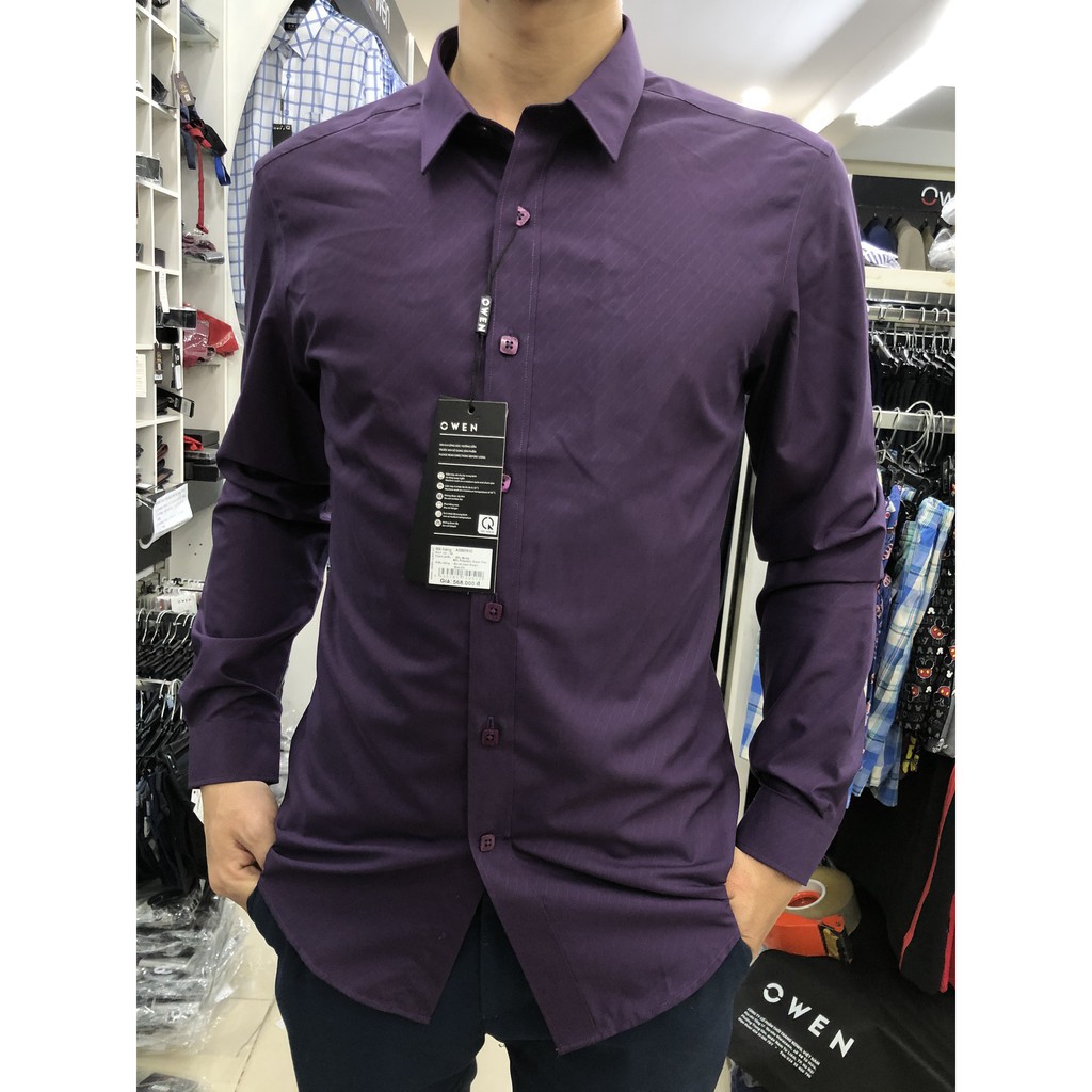 [OWEN SALE] ÁO SƠ MI NAM DÀI TAY XANH KẺ HỌA TIẾT As80418 CHẤT SỢI TRE CHỐNG NHĂN MỊN MÁT | BigBuy360 - bigbuy360.vn