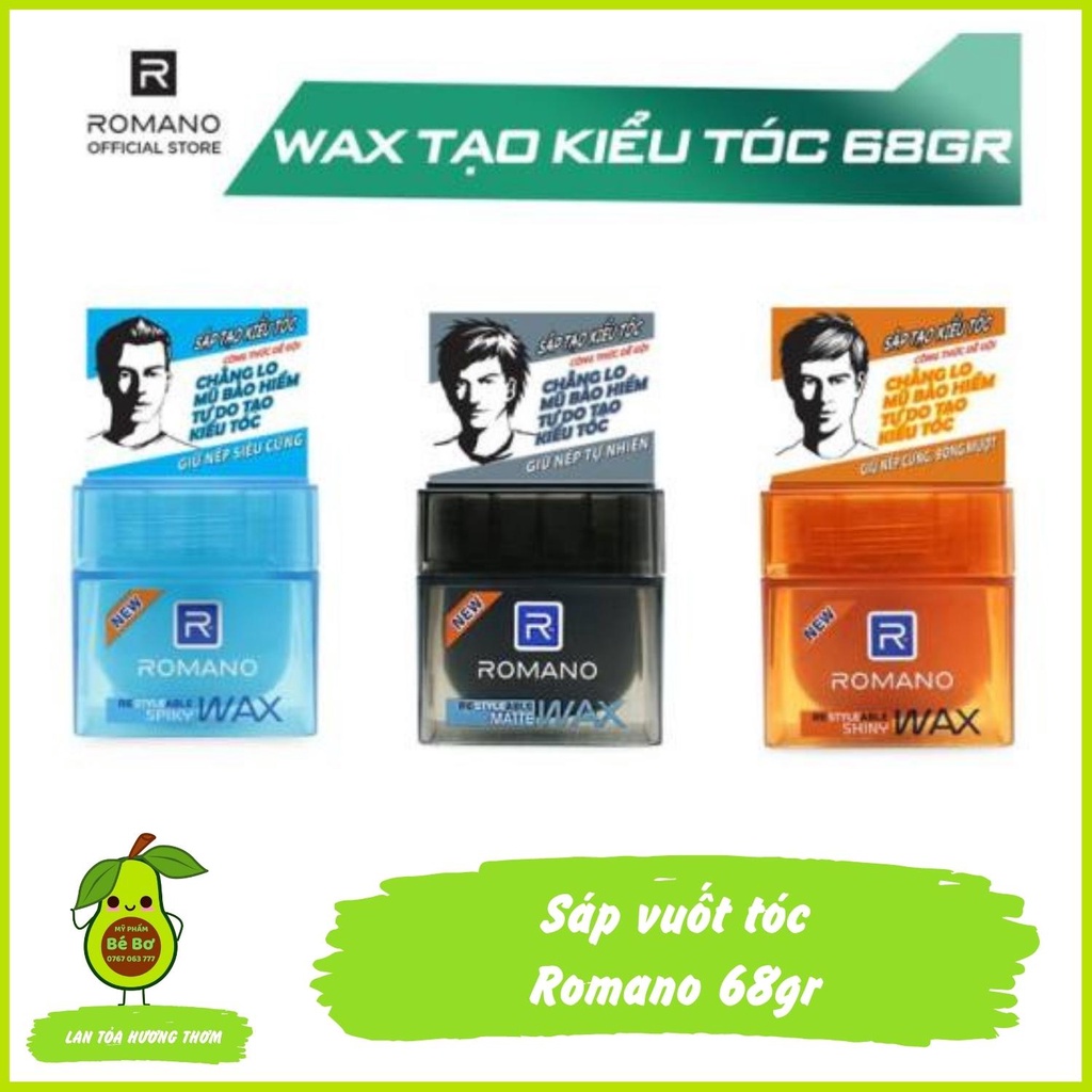 Sáp vuốt tóc Romano Wax 68gr - Gel Pomade tạo kiểu tóc bóng mượt cứng tạo nếp tự nhiên không vẩy trắng