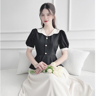 Đầm váy phối 3 cúc cổ điển thanh lịch V1357