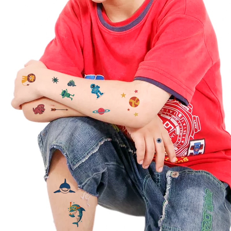 Set 10 Miếng Dán Hình Xăm Giả Họa Tiết Động Vật Hoạt Hình Thân Thiện Với Môi Trường Trang Trí Nghệ Thuật Cho Trẻ Em