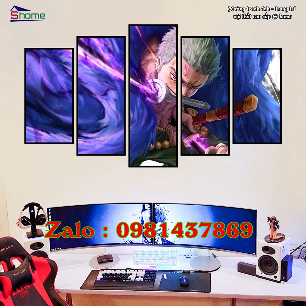 Bộ 5 Tranh Treo Tường One Piece , 90x1m5, Tranh Tráng Gương Cao Cấp
