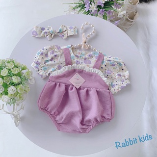 Body Hè Bé Gái 💝FREESHIP💝Rabbit Kids - TẶNG KÈM TURBAN - Bộ Đồ Liền Thân Cho Bé Sơ Sinh Màu Tím Hoạ Tiết Hoa Nhí
