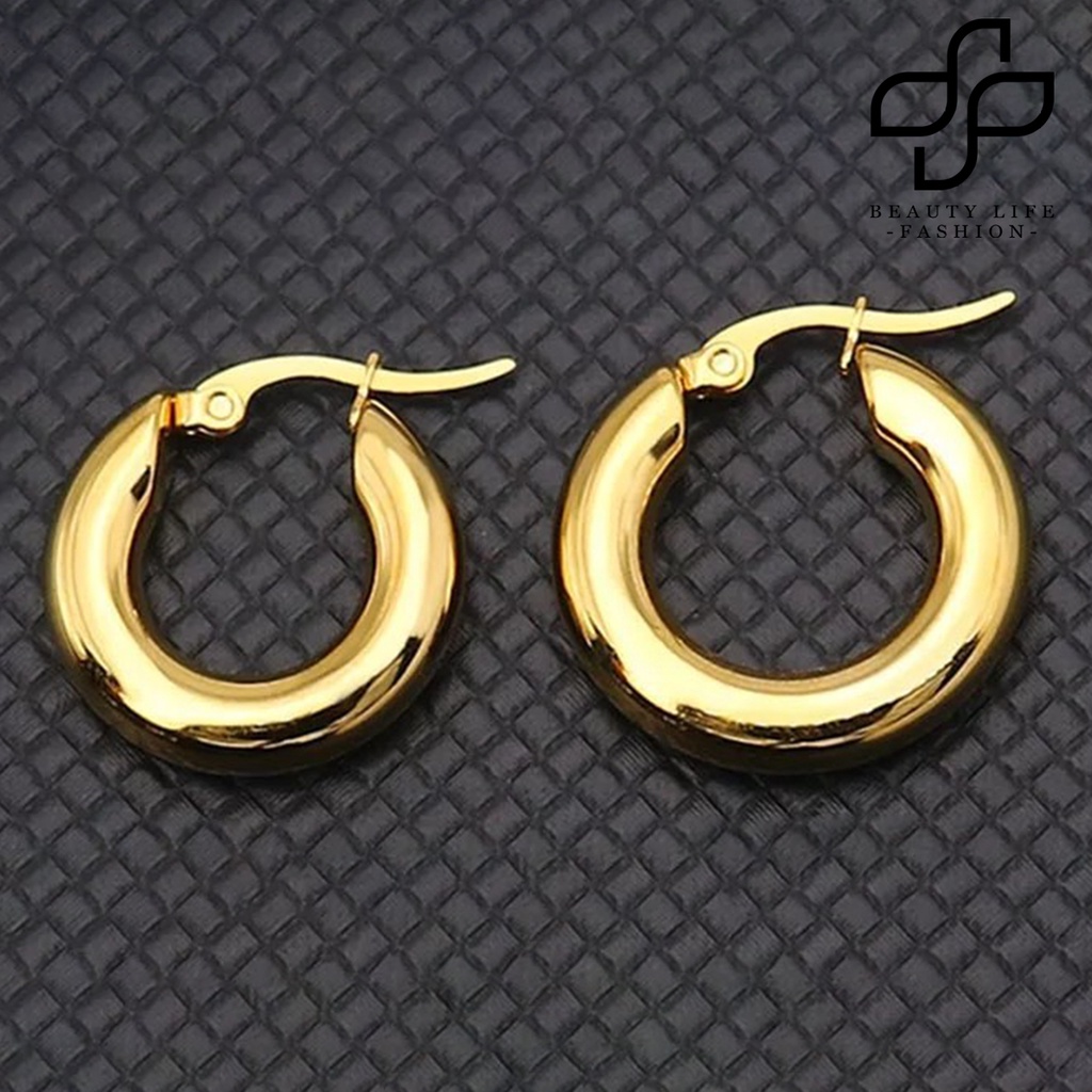 Đôi khuyên tai tròn bản to màu trơn phong cách Punk dành cho nữ