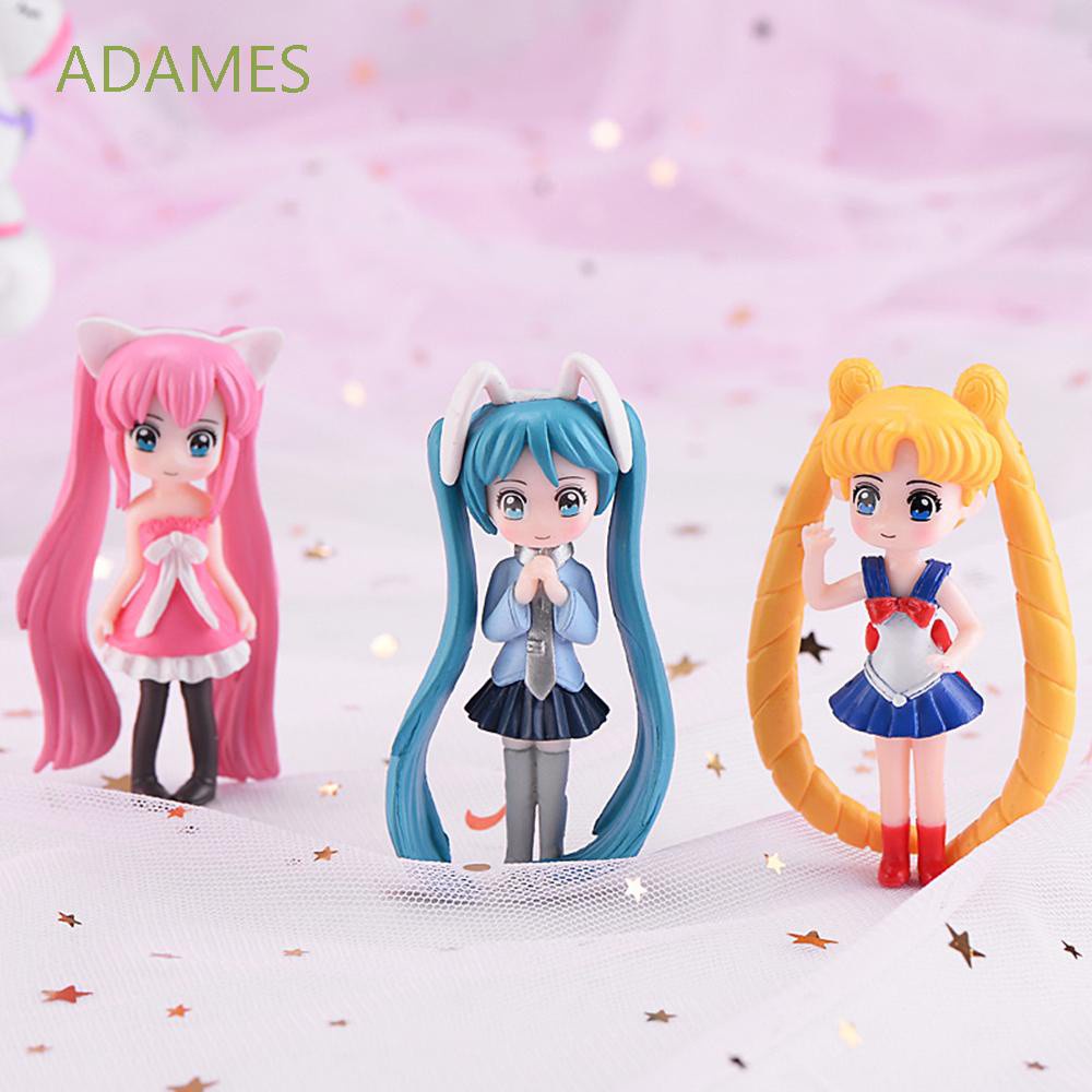 ADAMES Anime Cake Decoration Long Hair Garden Miniatures Beauty Figurine Home Decor Cartoon Doll Kids Gifts Ornament