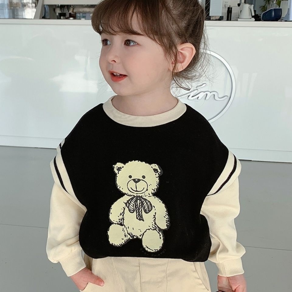 🎀Mẹ em yêu🎀Áo Nỉ Tay Dài In Hình Gấu Dễ Thương Cho Bé Gái