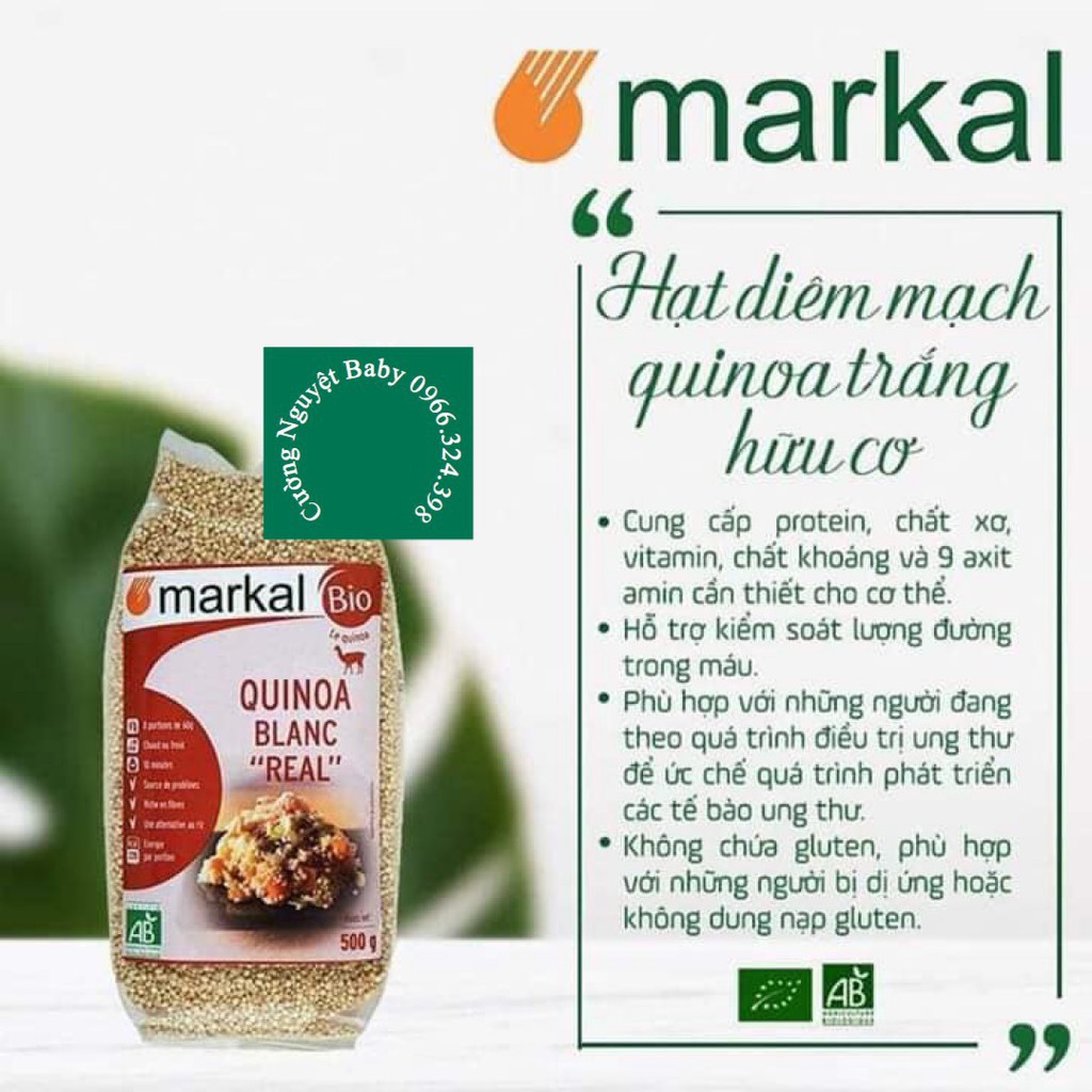 Hạt Diêm Mạch Quinoa Trắng Hữu Cơ Markal 500g