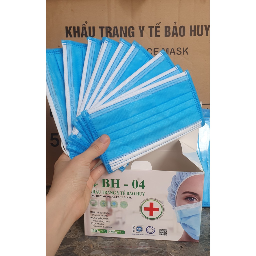 Khẩu Trang Y Tế 4 Lớp Giấy Kháng Khuẩn Bảo Huy, Lọc Bụi, Vi Khuẩn, Hộp 50 Chiếc, đóng 10 - Bảo Huy