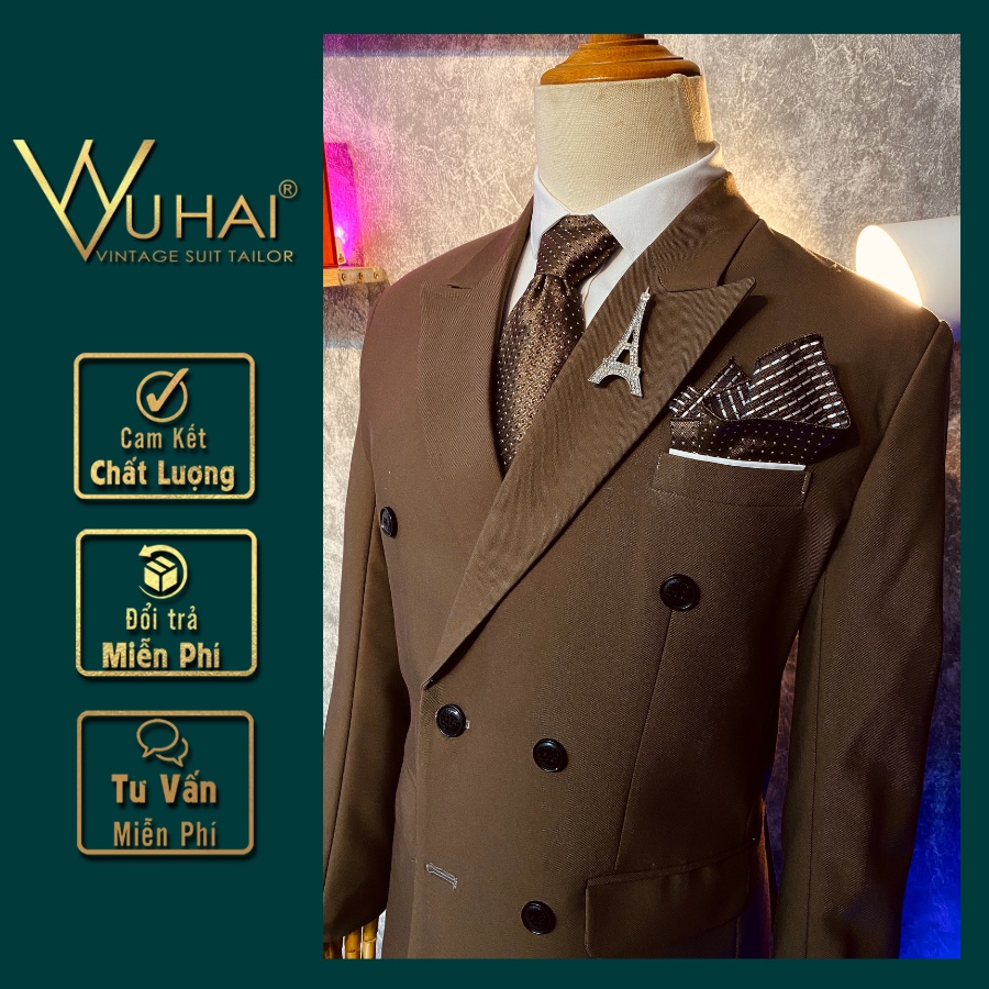 Blazer nam Hàn Quốc, Bộ áo Vest nam đẹp mã M024 màu Nâu Tây hàng 2 lớp trẻ trung