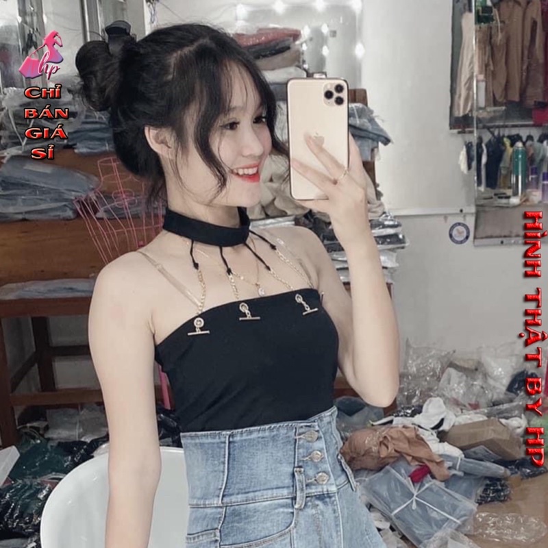 áo ống croptop phối 4 dây xích thun co giãn mẫu mới thời trang -A37