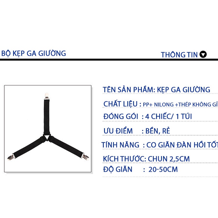 Set 4 kẹp ga giường có lớp đệm caosu Lidaco cố định ga giường chống xê dịch chất liệu inox không gỉ