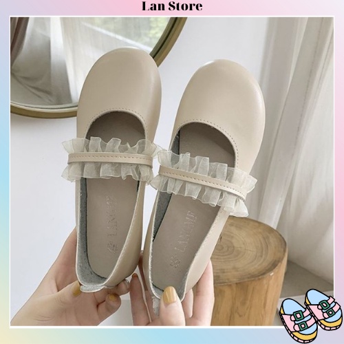 Giày búp bê mũi tròn đế bệt phong cách vintage Hàn quốc xinh xắn cho nữ - Mã GB45