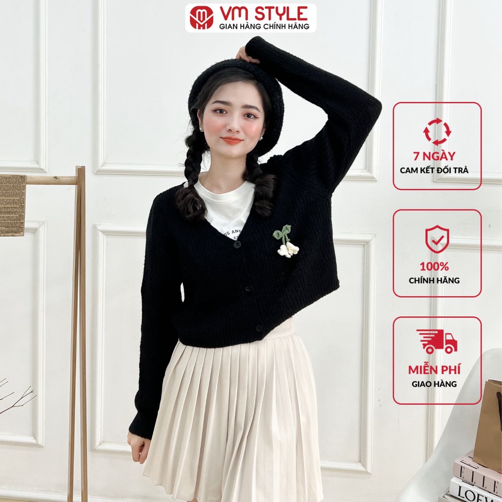 Áo khoác len nữ VMSTYLE cardigan mỏng tay dài thêu hoa thời trang thu đông KLU00016