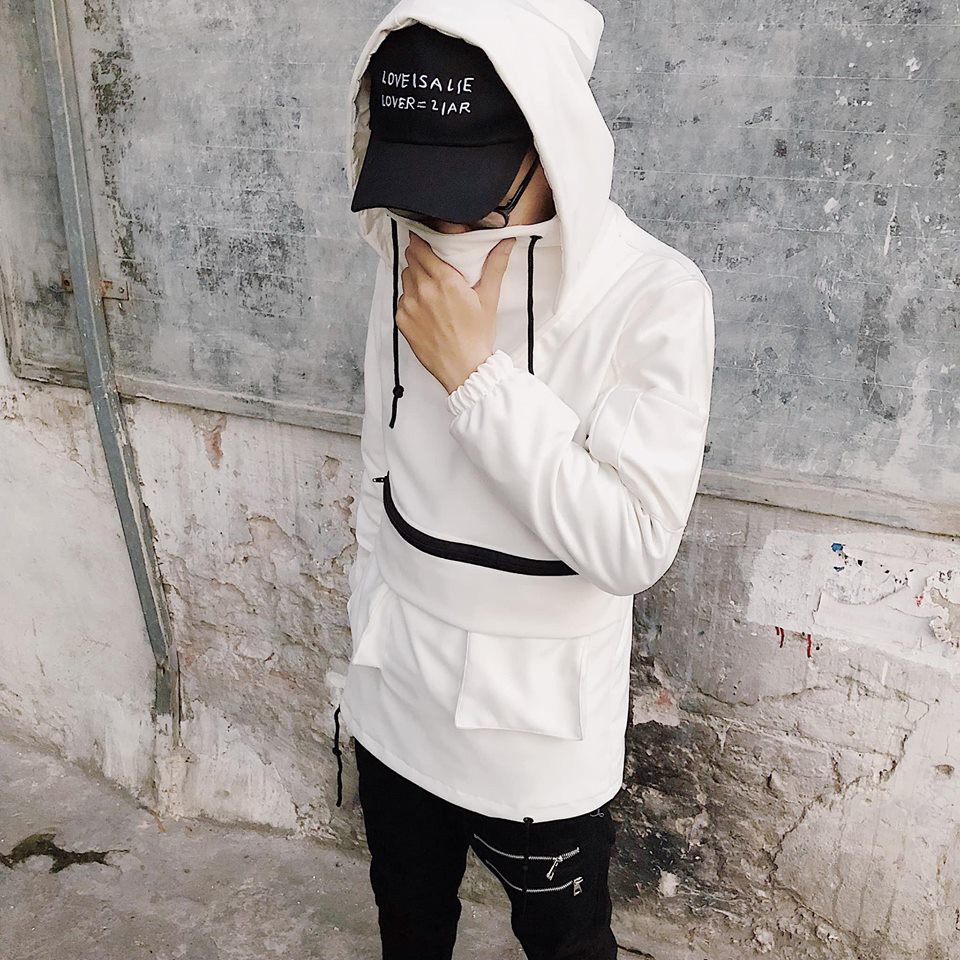 ÁO HOODIE GIÓ PHỐI CỔ CAO, CHẮN GIÓ CỰC TỐT - CÓ 2 MÀU ĐEN VÀ TRẮNG, HÀNG CÓ SIZE, MIỄN PHÍ SHIP
