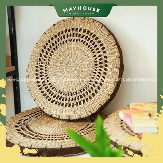 Đệm cói tròn ngồi bệt, XƯỞNG MAYHOUSE, Đệm cói tròn ruột vải nâu đệm lót thư giãn, Giá Rẻ, Hàng Thủ Công Chất Lượng
