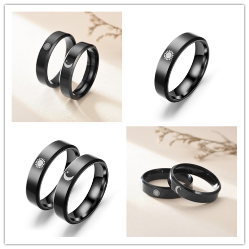 Nhẫn Đôi Bằng Thép Không Gỉ Họa Tiết Mặt Trăng Mặt Trời Mặt Trời Thời Trang Hàn Quốc