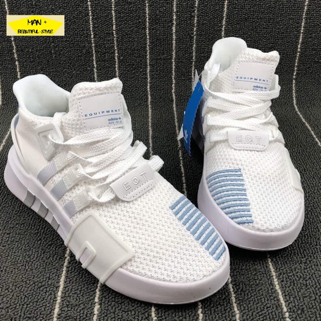 (Full box) Giày adidas EQT BASK ADV trắng kẻ xanh gót xanh