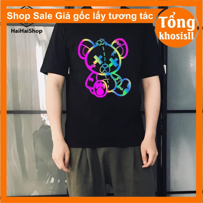 Áo thun nam nữ in gấu phản quang 7 màu , áo phông unisex mặc đôi nhóm,lớp