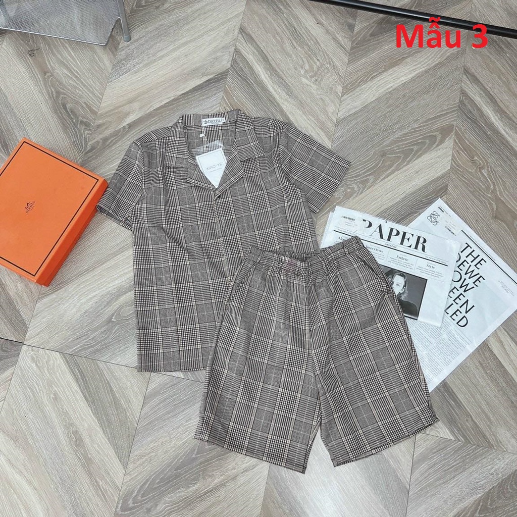 Bộ Đồ Mặc Mùa Hè Vải Thô Co Giãn, Bộ Kẻ Cổ Vest Mặc Hè Cực Đẹp