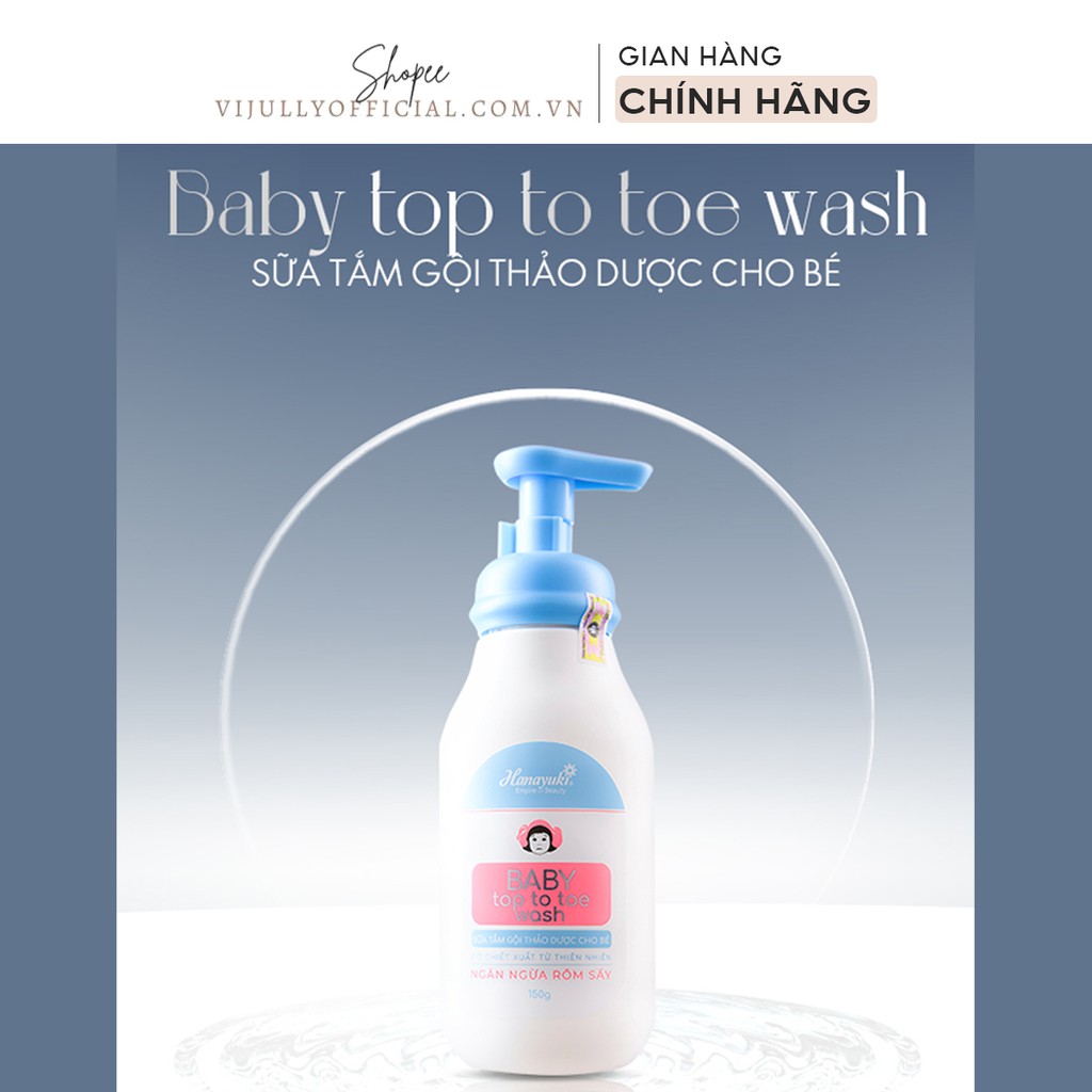 Sữa tắm gội thảo dược em bé Hanayuki Baby Top To Toe Wash ngừa rôm sẩy chính hãng 150gr