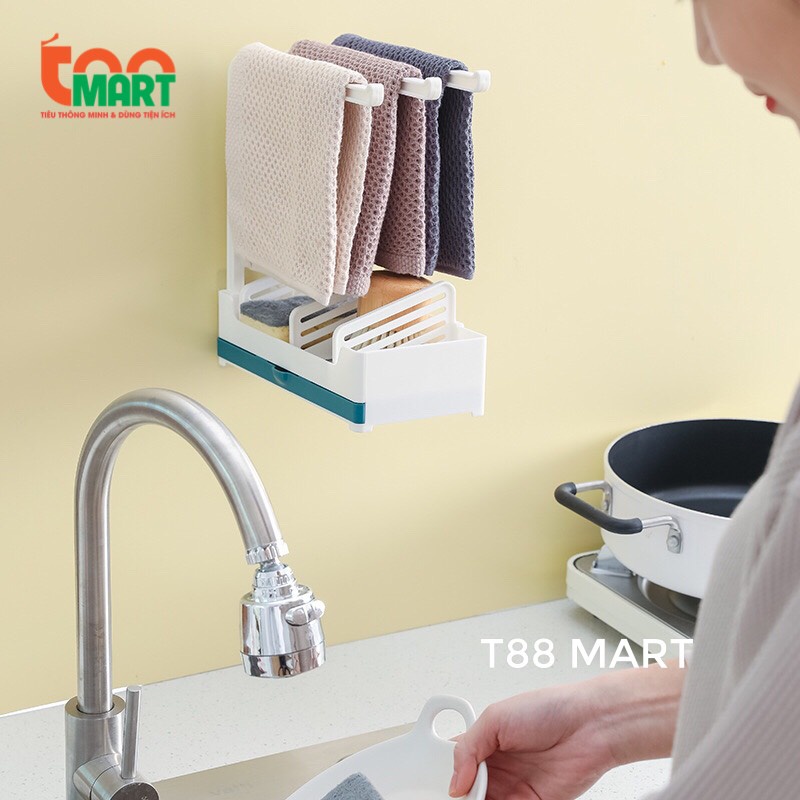 Kệ đựng đồ nhà bếp, giá để miếng rửa chén bát rẻ khăn lau đa năng, tiện lợi có khay trữ nước ABS bền đẹp - T88 Mart