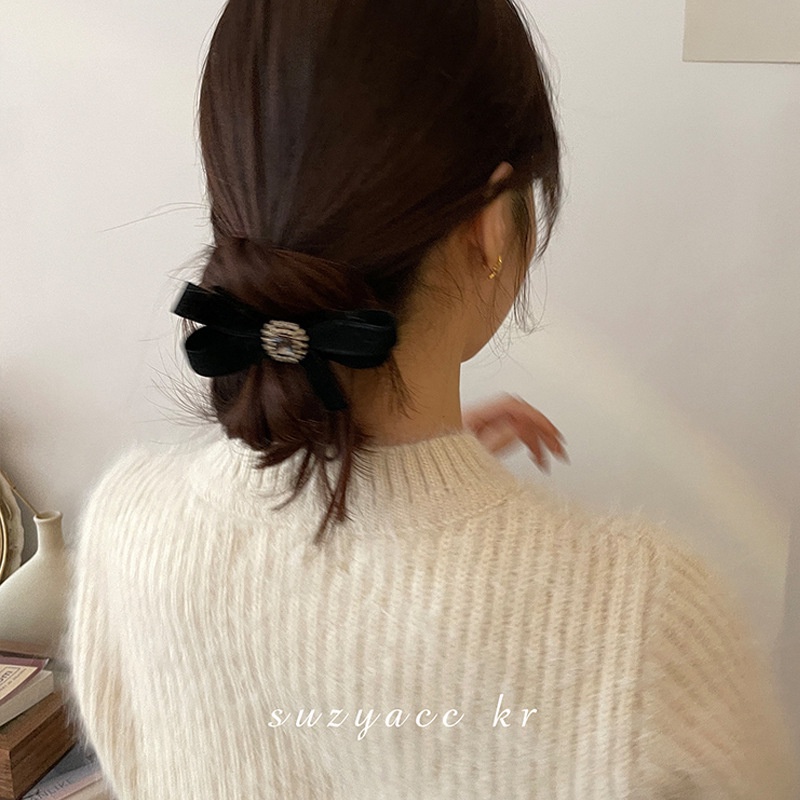 Bộ dây buộc tóc co giãn trang trí nơ đính đá phong cách Hàn Quốc cho nữ