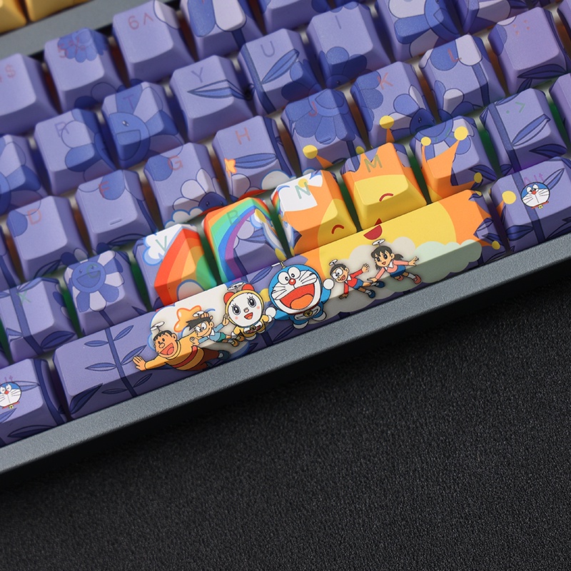 Doraemon Themed Keycap Jingle Cat OEM Profile PBT Thuốc nhuộm thăng hoa Bàn phím cơ Keycap Ánh sáng thông qua Keycap Anime Keycap 108 phím