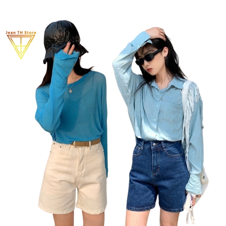 Quần short jean kaki nữ trơn dáng rộng (có Bigsize) TH Store cạp cao chất quần bò dày dặn