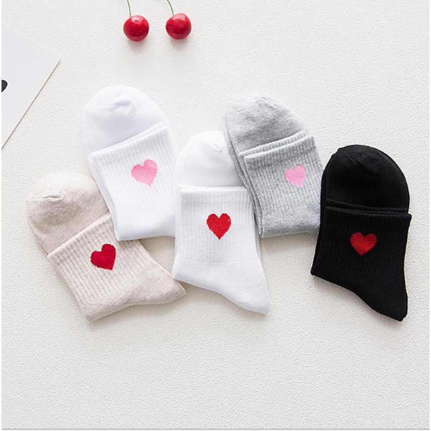 Vớ Nữ Bằng Cotton Mềm Cổ Cao Họa Tiết Trái Tim Chất Lượng Cao
