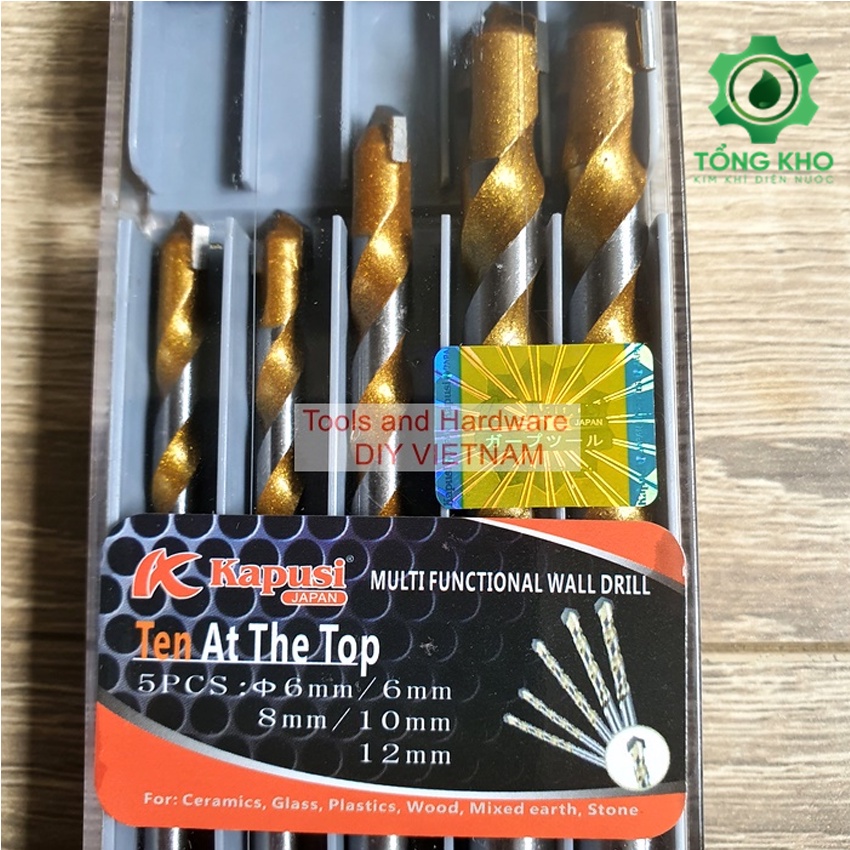 Hộp 5 mũi khoan đa năng Kapusi Nhật Bản bao gồm mũi 6,6, 8, 10,12mm - Bộ 5 đầu khoan tiện lợi
