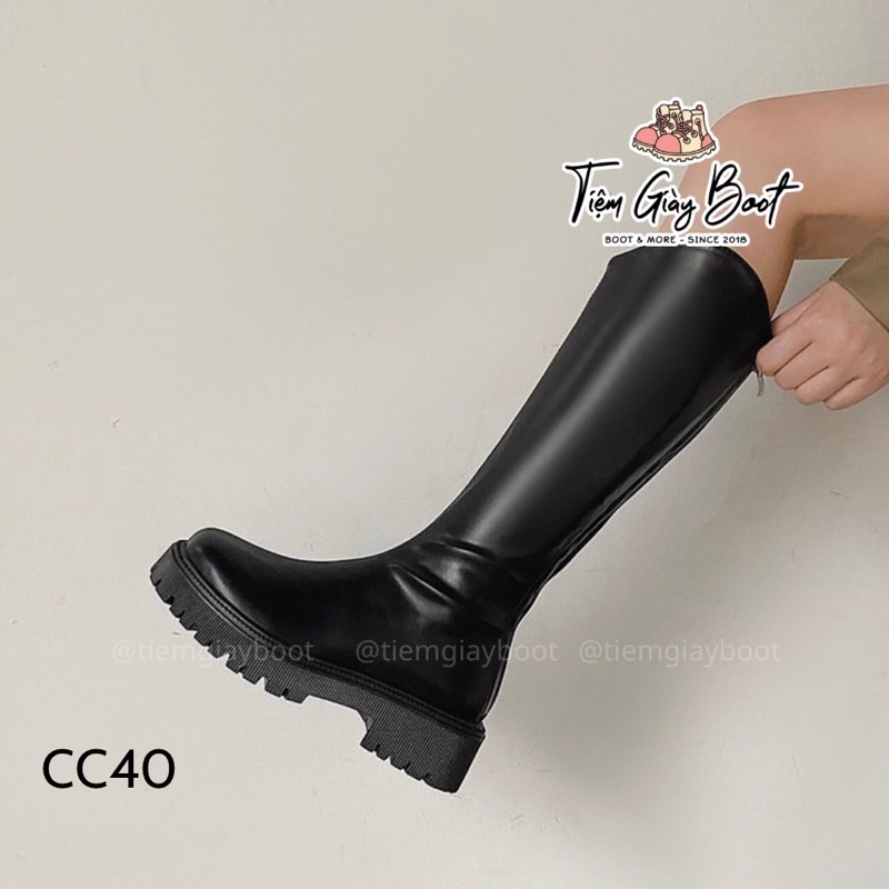 Boots Cổ Gối Vát Trơn Có Khóa Kéo CC40, Boot Chiến Binh Cổ Cao, Giày Bốt Nữ Cổ Cao CC40 - Tiệm Giày Boot