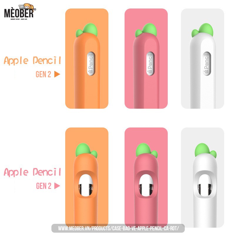 Case bảo vệ Apple Pencil thế hệ 1 và 2, ốp cover Apple Pencil Cà Rốt, chất liệu silicon cao cấp (3 màu)