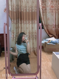 Áo TANKTOP kẻ dáng ngắn( kèm ảnh thật)