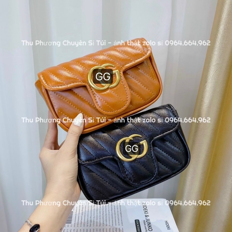 Túi đeo chéo nữ gu.ci rẻ đẹp đi chơi, trần vạch chéo logo vàng nổi siêu đẹp (hàng chuẩn hình)