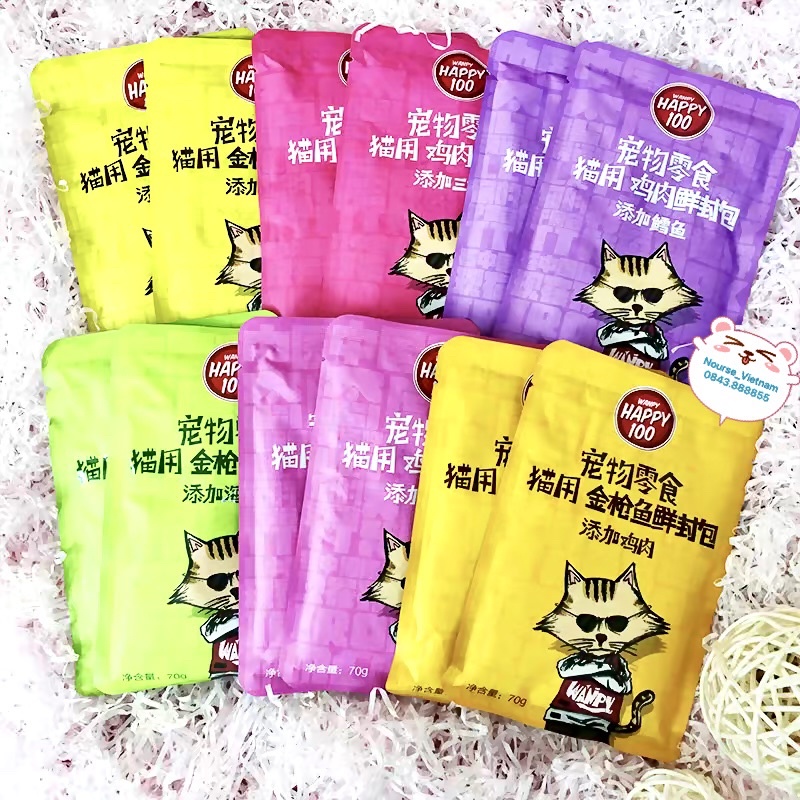 Pate Wanpy Happy 100 dạng gói pate cho mèo tăng cân tăng cường ăn uống WP07