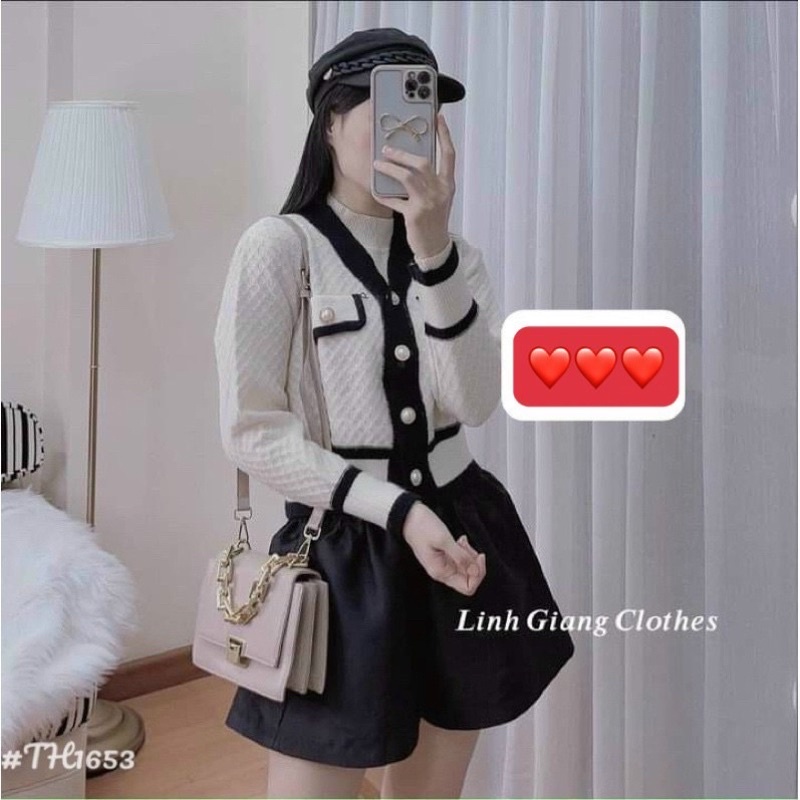 Áo khoác len Cadigan viền trắng,đen khuy ngọc cực sang, len dày thu đông