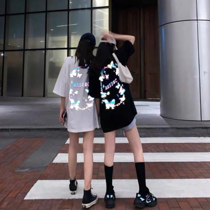 Áo Thun unisex Phối Hình Phản Quang Phát Sáng 7 Màu RESPEC bướm Siêu Hot độc đẹp giá rẻ form rộng tay lỡ